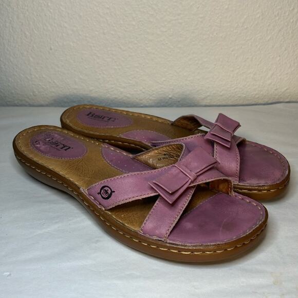 BORN Purple Leather Bow Sandals w/ Leather Cushioned‎ Footbed spring lavender - Picture 1 of 6